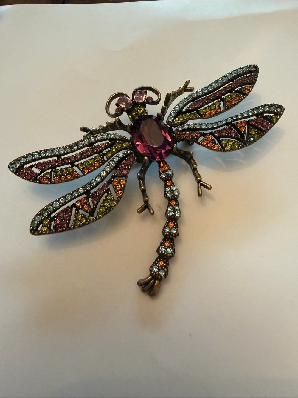 UTC Multicolor Crystal Dragonfly Decorative Pin Broach trembler 3.75”Sparkling